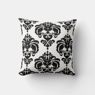 Coussin Noir & Blanc Damask Chic Moderne Motif élégant