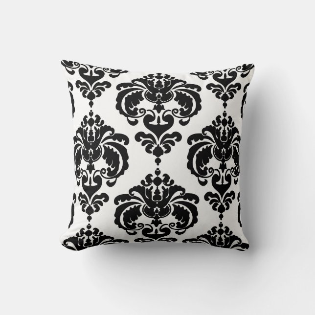 Coussin Noir & Blanc Damask Chic Moderne Motif élégant (Recto)