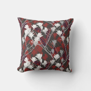 Coussin Noir Blanc Gris & Rouge Floral Design