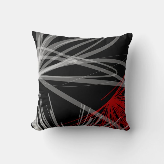 Coussin Noir Blanc Gris & Rouge Résumé Design Jeter Pillo (Recto)