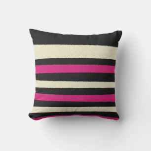 Coussin Noir Blanc Hot Pink Stripes Cool Simple Motif