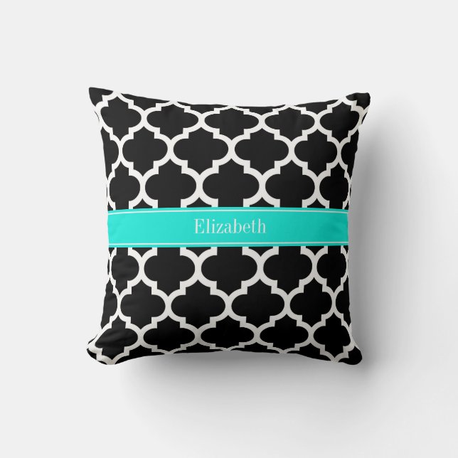 Coussin Noir Blanc Marocain #5 Brt Nom Aqua Monogramme (Recto)