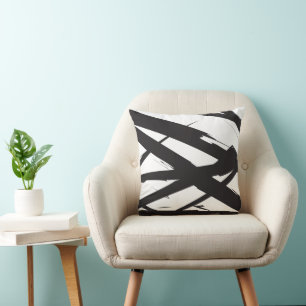 Coussin Noir & Blanc Moderne Ligne d'Art Abstrait Décorati