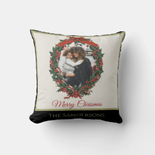 Coussin Noir Blanc moderne photo de vacances Noël de la co