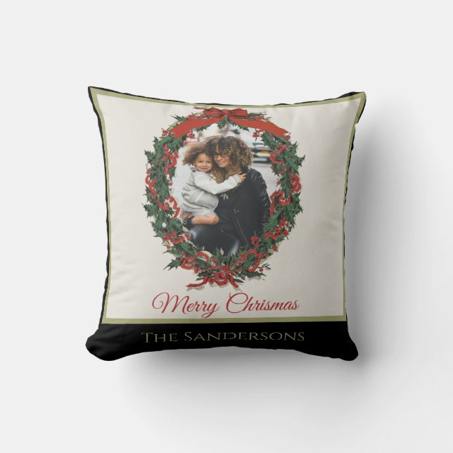 Coussin Noir Blanc moderne photo de vacances Noël de la co (Recto)