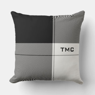 Coussin Noir Blanc Moderne Plaid Initiales Preppy Chic
