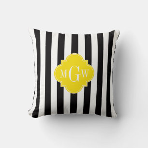 Coussin Noir Blanc Rayure Brillant Jaune Quatrefoil 3 Mono