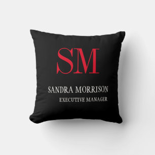 Coussin Noir blanc rouge écriture manuscrite Monogramme mi