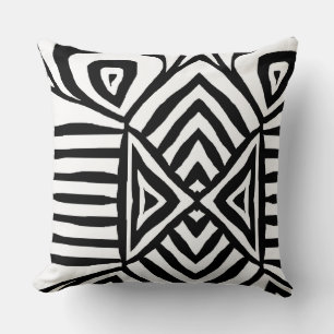 Coussin noir blanc Tribal Maze Boue Motif Africain