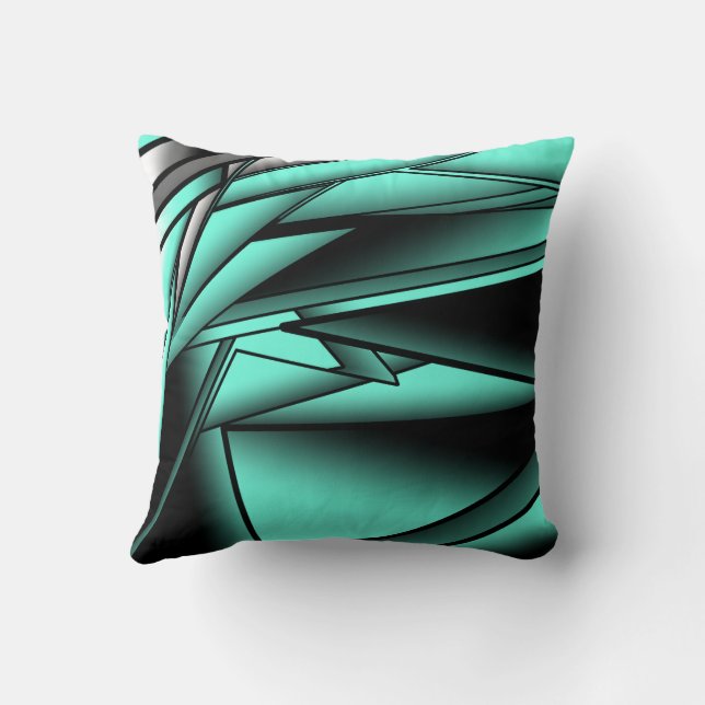 Coussin Noir Blanc Turquoise Ombre Art Abstrait moderne (Verso)