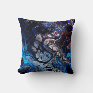 Coussin Noir, bleu et bordeaux marbre à cravate abstraite