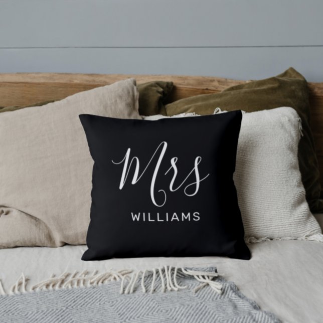 Coussin Noir Calligraphie Mariée mariée à nouveau Mme Cous (Créateur téléchargé)
