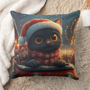 Coussin Noir Chat Montagnes Russes Noël
