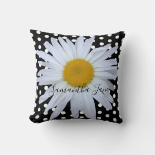Coussin Noir Chic Blanc Pois Daisy Personnalisé