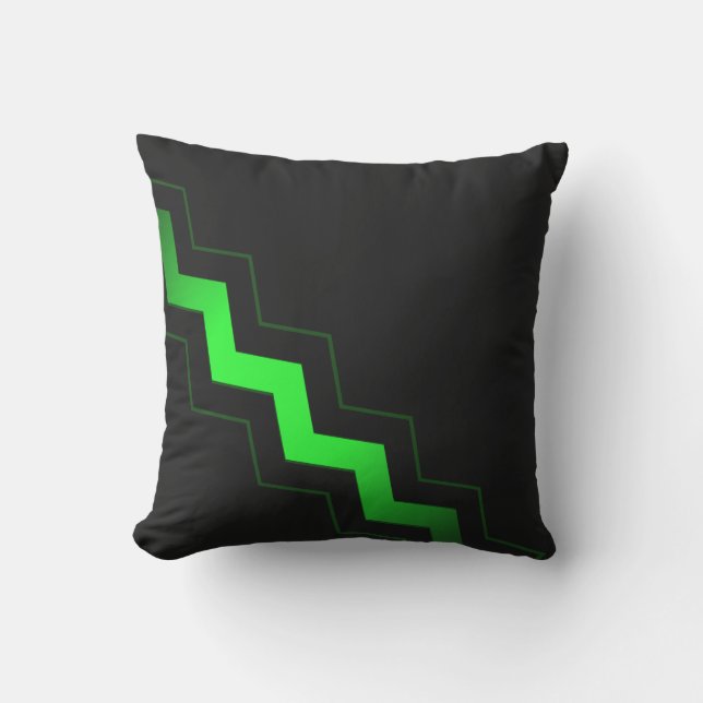 Coussin Noir clair avec Zigzag vert citron vert (Recto)