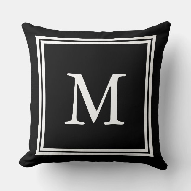 Coussin Noir classique avec le monogramme blanc de double (Recto)