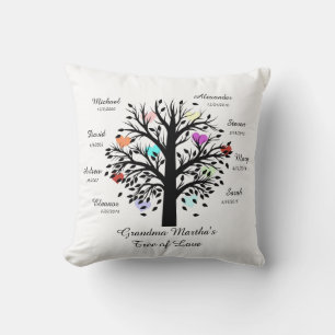 Coussin Noir d'arbre de grand-maman (coeurs) des