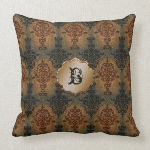 Coussin Noir de damassé et cru de rouille victorien