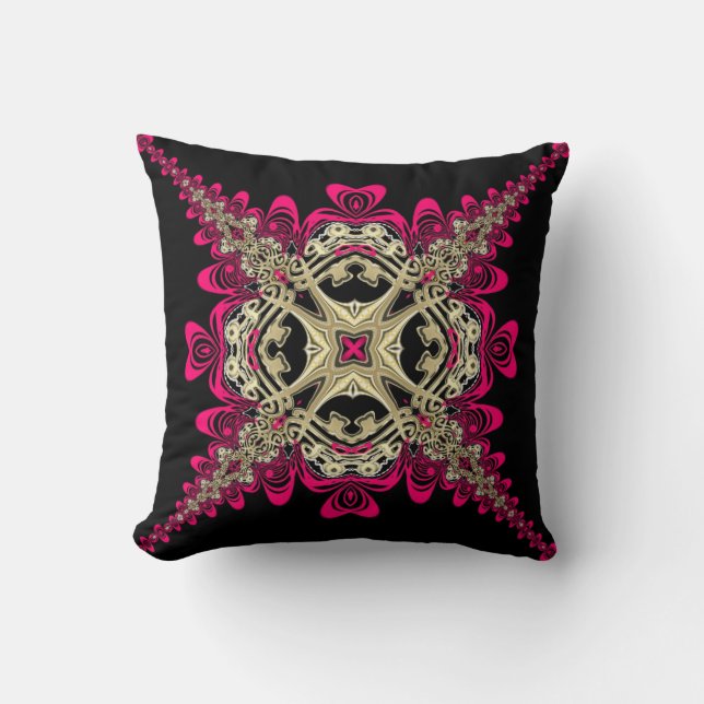 Coussin Noir de dentelle de roses indien d'amoureux et (Recto)