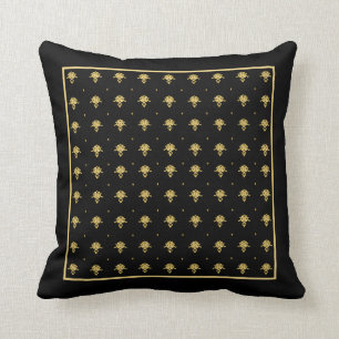 Coussin Noir de luxe et motif vintage de damassé d'or