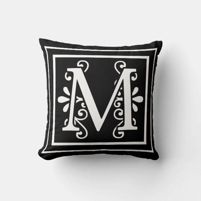 Coussin Noir de monogramme de la lettre M (Recto)