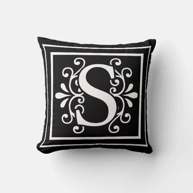 Coussin Noir de monogramme de la lettre S (Recto)