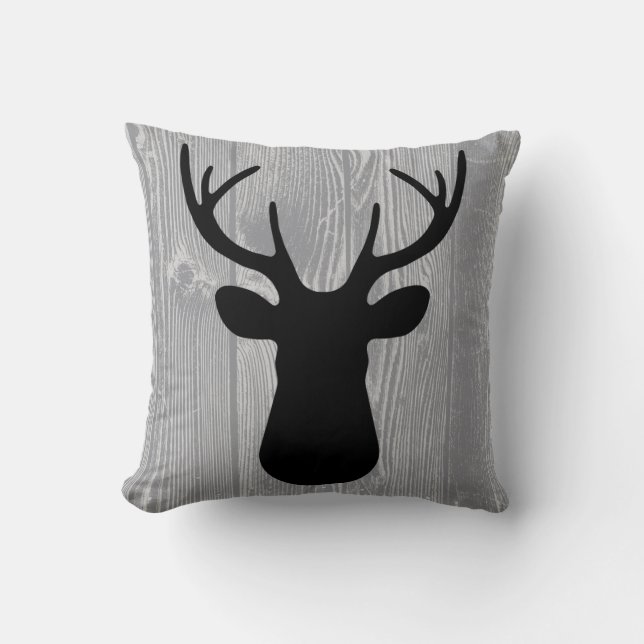 Coussin noir en bois gris de cerfs communs (Recto)
