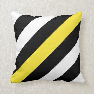 Coussin Noir et blanc avec les rayures jaunes