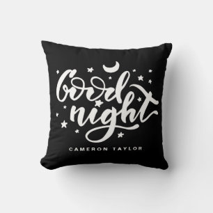 Coussin Noir et blanc Bonne Typographie de nuit Pépinière