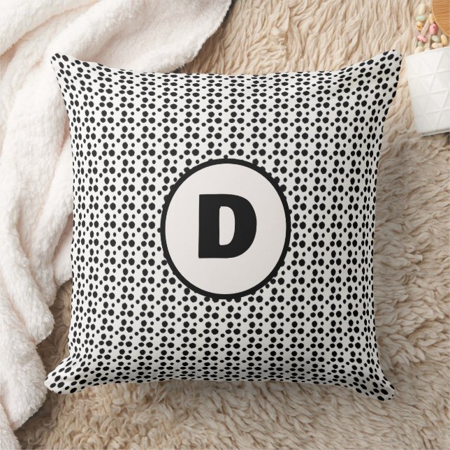 Coussin noir et blanc dalmate mignon points monogramme (Couverture)