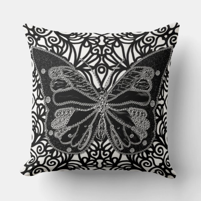 Coussin noir et blanc de papillon noir de remous (Recto)