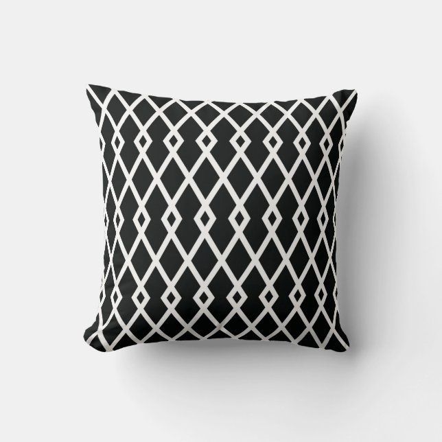 Coussin noir et blanc de treillis de diamant (Recto)