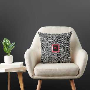 Coussin Noir et blanc Funky Cubism Neo Geo Red Monogramme