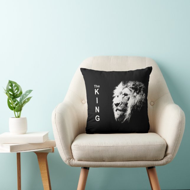 Coussin Noir Et Blanc Moderne Pop Art Lion Tête Élégante (Chaise)