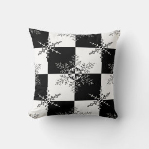 Coussin Noir et blanc Motif de chaume d'hiver de Noël