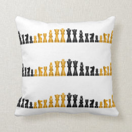 Coussin Noir et carreau de pièces d'échecs d'or