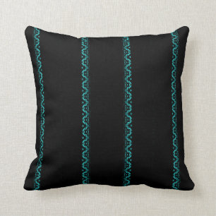 Coussin Noir et carreau rayé de zigzag de turquoise