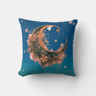 Coussin Noir et Rose Gold Croissant de Lune Étoilé Hallowe