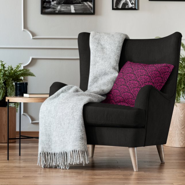 Coussin Noir et rose Rose chaud Floral Damask (Hot Pink and Black Rose Floral Damask Throw Pillow)