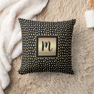 Coussin Noir feuille d'or motif script monogramme moderne