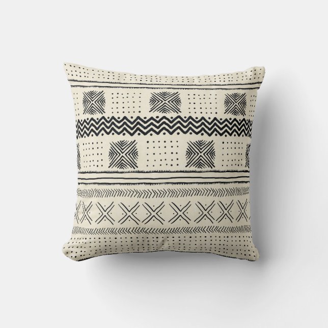 Coussin Noir géométrique et crème de rayure de tissu de (Recto)