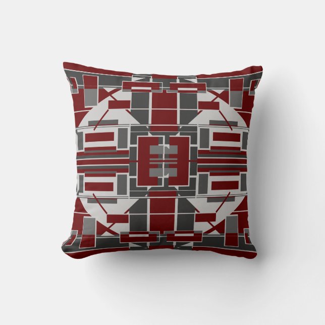 Coussin Noir Gris Bourgogne Mosaïque Labyrinthe Abstrait (Recto)