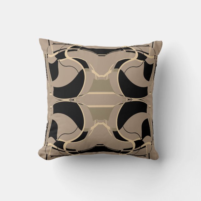 Coussin Noir Gris Gris Taupe Méditerranéen Scroll Mosaïque (Recto)