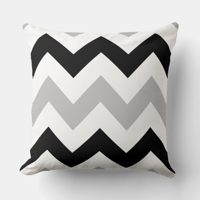 Coussin Noir gris large et blanc de motif de zigzag (Recto)