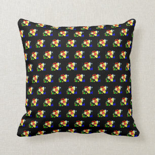 Coussin noir inhabituel avec fleur jaune et rouge motif t