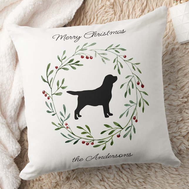 Coussin Noir Labrador Joyeux Noël - Labrador Retriever (Créateur téléchargé)