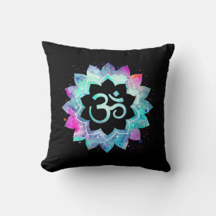 Coussin Noir magenta de bleu de turquoise d'Aum