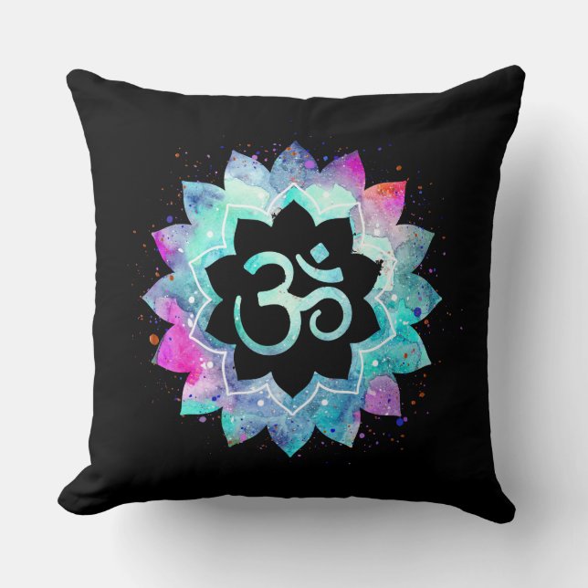 Coussin Noir magenta de bleu de turquoise d'Aum (Recto)