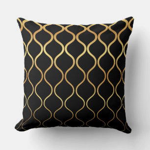 Coussin Noir, or, cool, tendance, design abstrait rétro