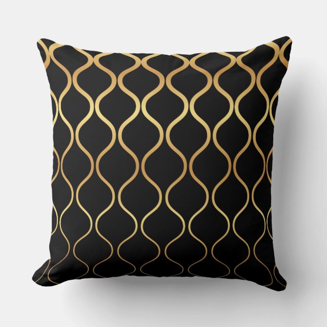 Coussin Noir, or, cool, tendance, design abstrait rétro (Recto)